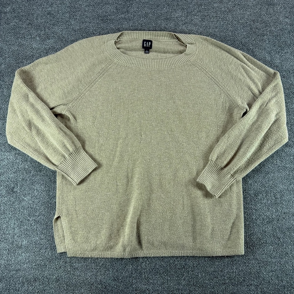 Gap Womens Tan Beige Merino Wool Blend Ribbed Raglan Crew Neck Cozy‎ Sweater Lrg